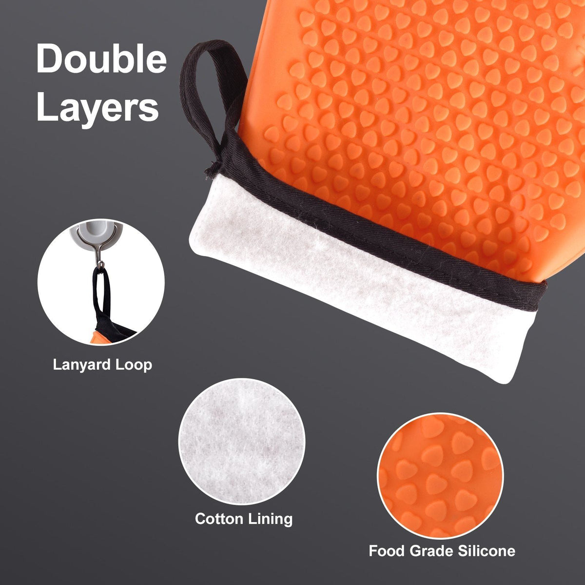 Silicone Smoker Oven Gloves, Non-Slip Heat Resident BBQ Grill Gloves with Fingers, Waterproof & Hangable Design, Easy to Clean & Store, for Grilling, Oven, BBQ, Baking, Frying