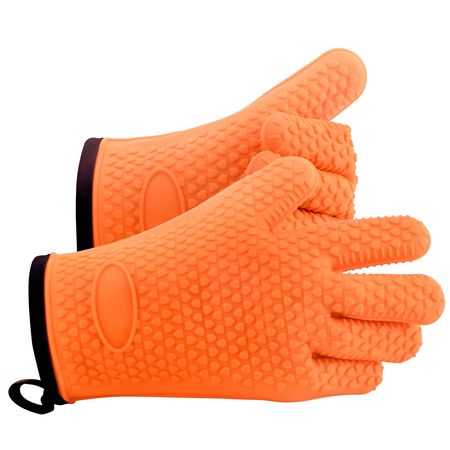 Silicone Smoker Oven Gloves, Non-Slip Heat Resident BBQ Grill Gloves with Fingers, Waterproof & Hangable Design, Easy to Clean & Store, for Grilling, Oven, BBQ, Baking, Frying