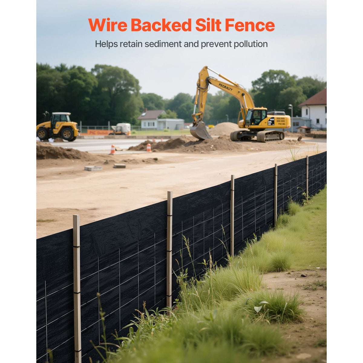 Silt Fence Fabric Roll, 2 x 100 ft Backed Wire Silt Fence, Erosion Control Fencing for Sediment Retention, Industrial Grade Temporary Tough Polypropylene Fabric for Construction Job Sites