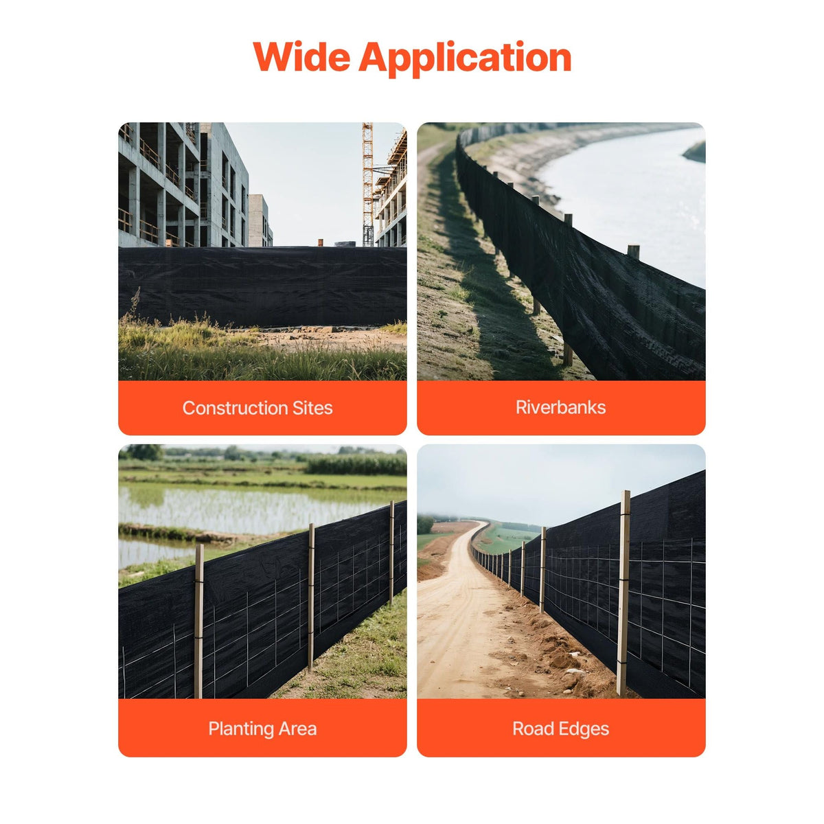 Silt Fence Fabric Roll, 2 x 100 ft Backed Wire Silt Fence, Erosion Control Fencing for Sediment Retention, Industrial Grade Temporary Tough Polypropylene Fabric for Construction Job Sites