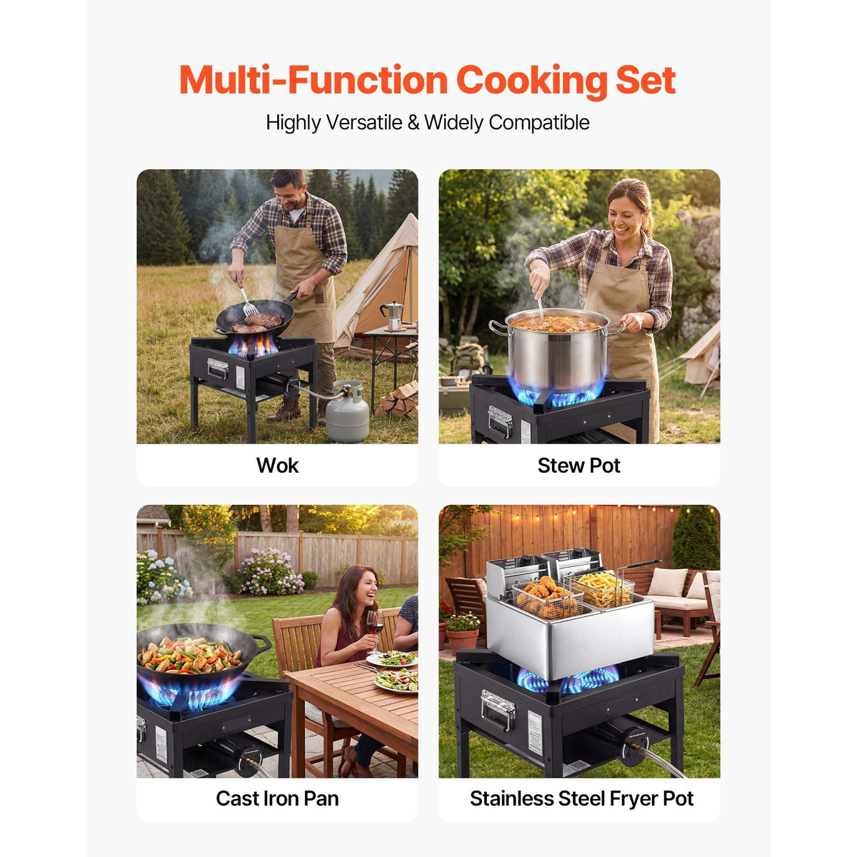 Single Burner Outdoor Propane Gas Stove, 200,000 BTU Propane LPG Gas Camping Stove, Heavy Duty Carbon Steel Outdoor Cooker, with Shield & 20 PSI Regulator, for BBQ Camp Home Patio Seafood Boil