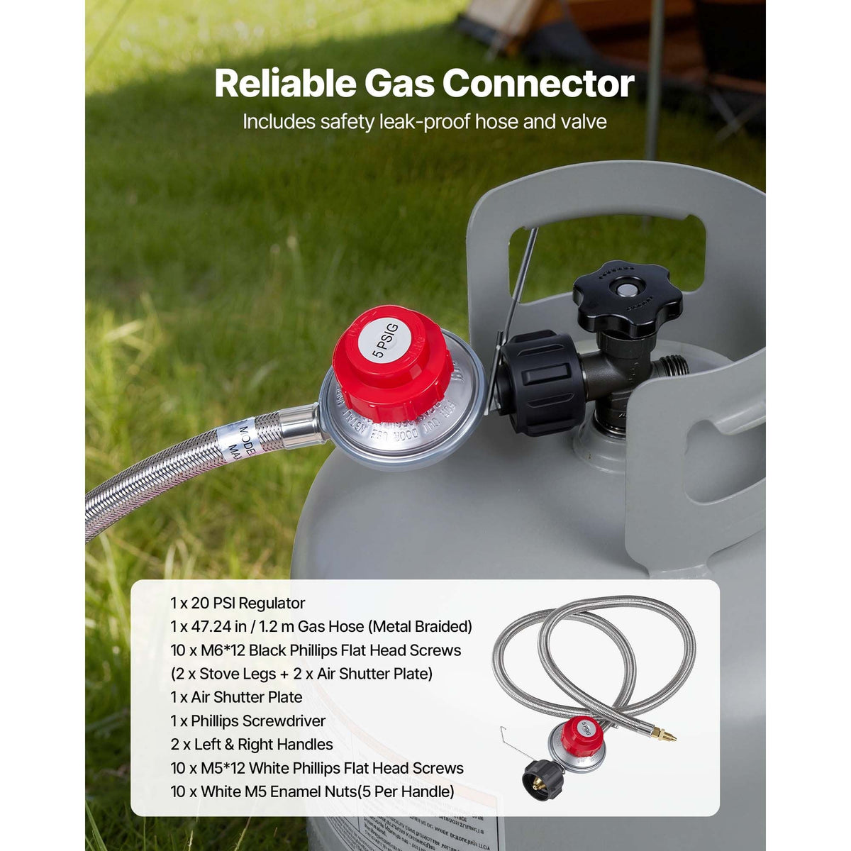Single Burner Outdoor Propane Gas Stove, 200,000 BTU Propane LPG Gas Camping Stove, Heavy Duty Carbon Steel Outdoor Cooker, with Shield & 20 PSI Regulator, for BBQ Camp Home Patio Seafood Boil