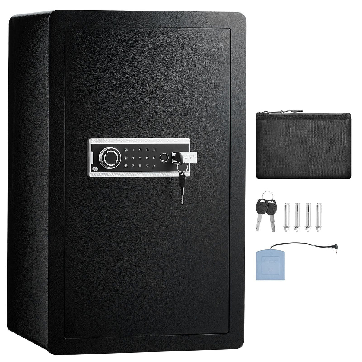 Single Door 4.0 cu.ft Safe Box with Key Lock, Password & Fingerprint, Safe Lock Box with Fireproof Bag, Key Rack, LED Light, and 2 Shelves for Money, Documents, Jewelry, and Valuables, Black