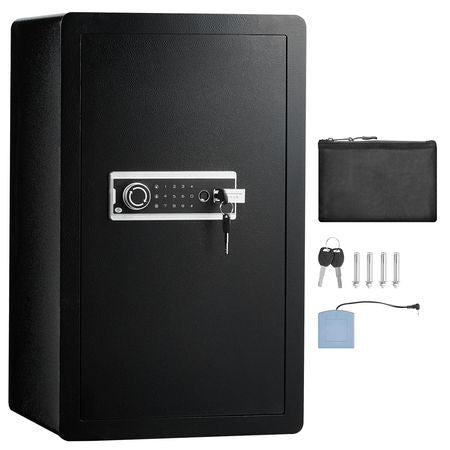 Single Door 4.0 cu.ft Safe Box with Key Lock, Password & Fingerprint, Safe Lock Box with Fireproof Bag, Key Rack, LED Light, and 2 Shelves for Money, Documents, Jewelry, and Valuables, Black