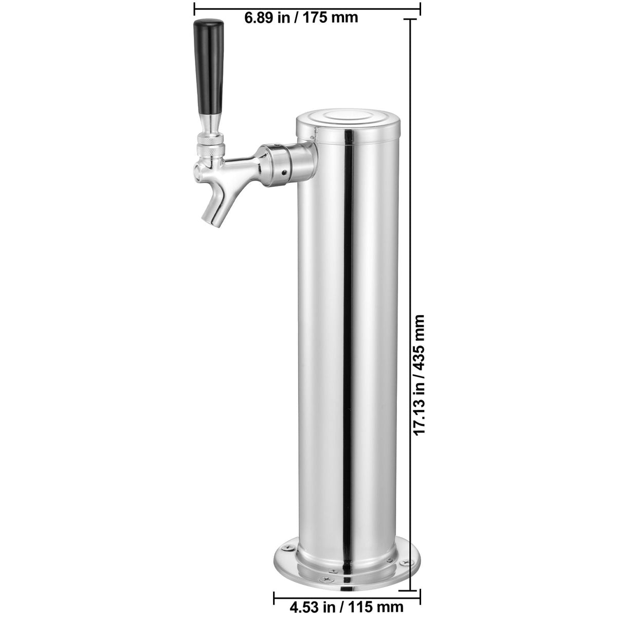 Single Faucet Draft Beer Tower Dispenser, Stainless Steel Keg Beer Tower, Kegerator Tower Kit with Pre-Assembled Tubing and Self-Closing Faucet Shank for Party, Bar, Pub, Restaurant