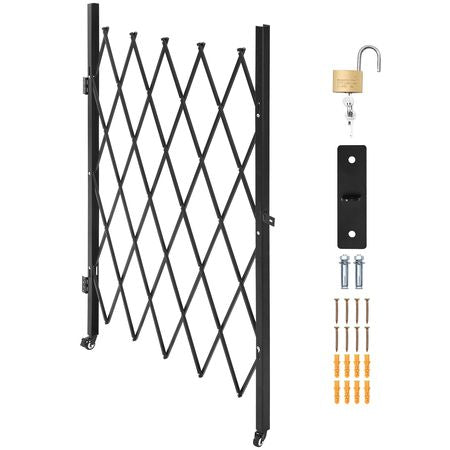 Single Folding Security Gate, Lockable Scissor Gate with 360° Swivel Casters, Outdoor Barricade Steel Retractable Gates, for Entry Security, Garage, Warehouse & Pool, 49.61 x 77.76 in (W x H)