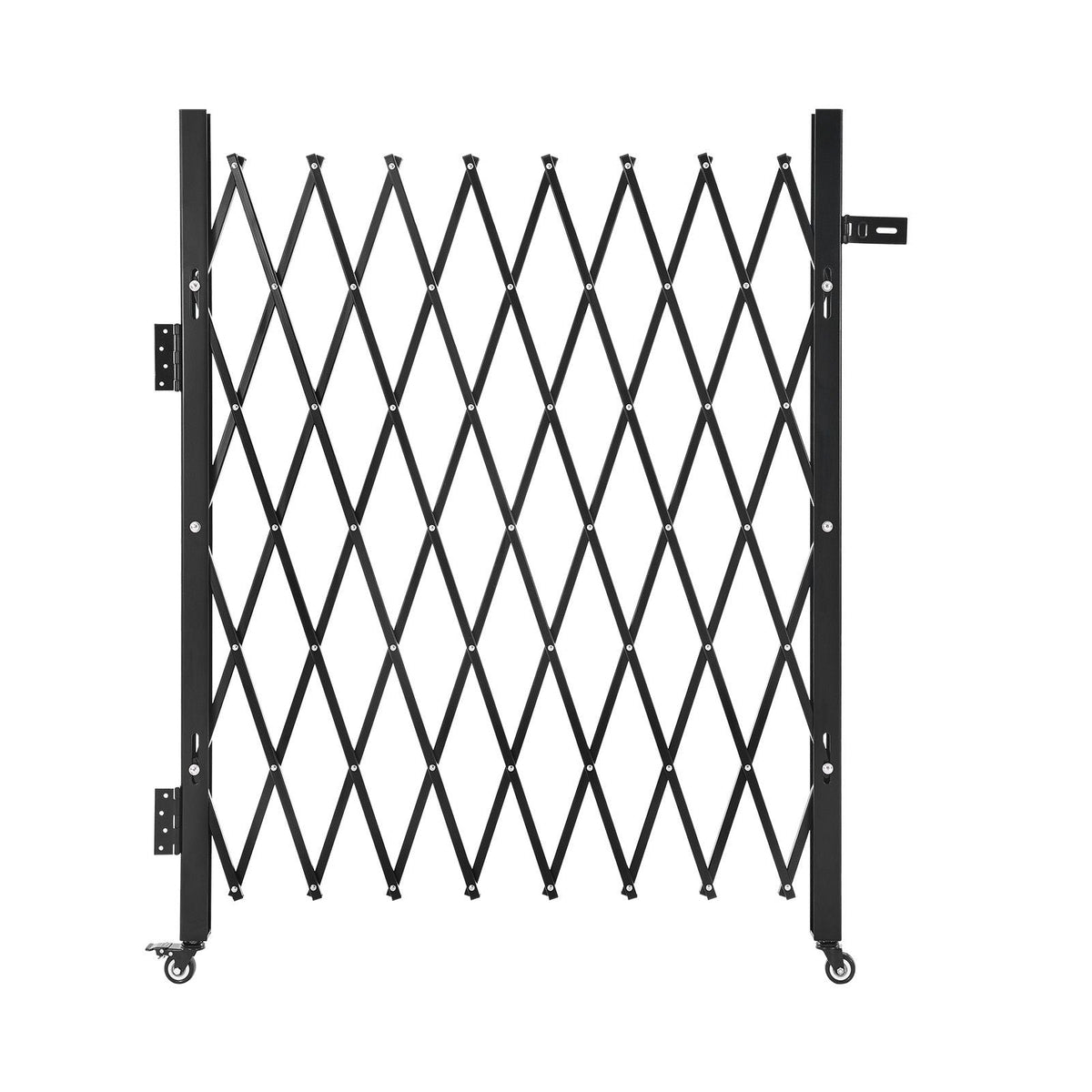 Single Folding Security Gate, Lockable Scissor Gate with 360° Swivel Casters, Outdoor Barricade Steel Retractable Gates, for Entry Security, Garage, Warehouse & Pool, 66.93 x 51.57 in (W x H)