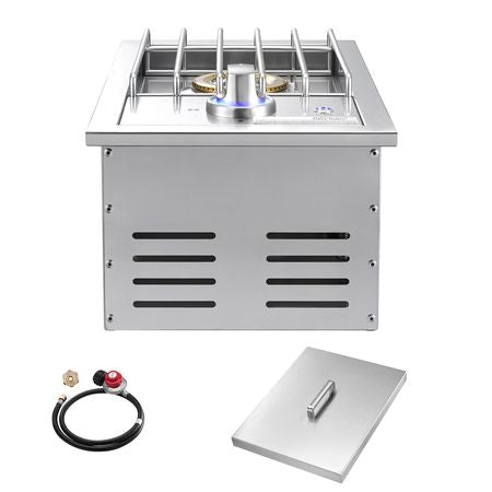Single Grilling Side Burner, 17,000BTU Liquid Propane Side Burner for Outdoor Kitchen, Convertible to Natural Gas, 304 Stainless Steel Built-in Single Grill Burners with LED for BBQ Grill Island