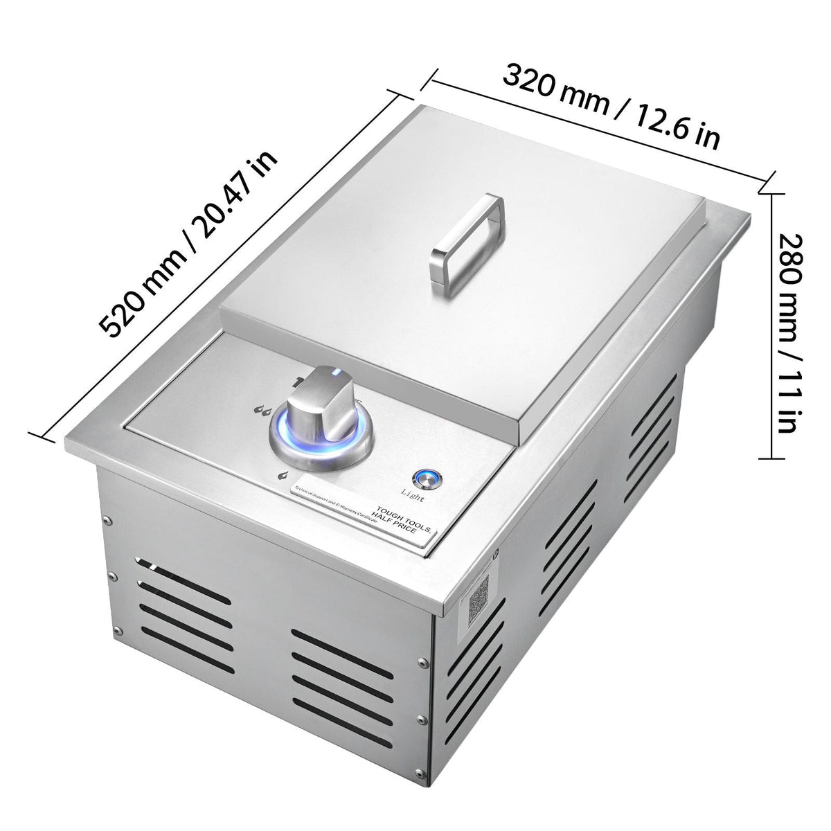 Single Grilling Side Burner, 17,000BTU Liquid Propane Side Burner for Outdoor Kitchen, Convertible to Natural Gas, 304 Stainless Steel Built-in Single Grill Burners with LED for BBQ Grill Island