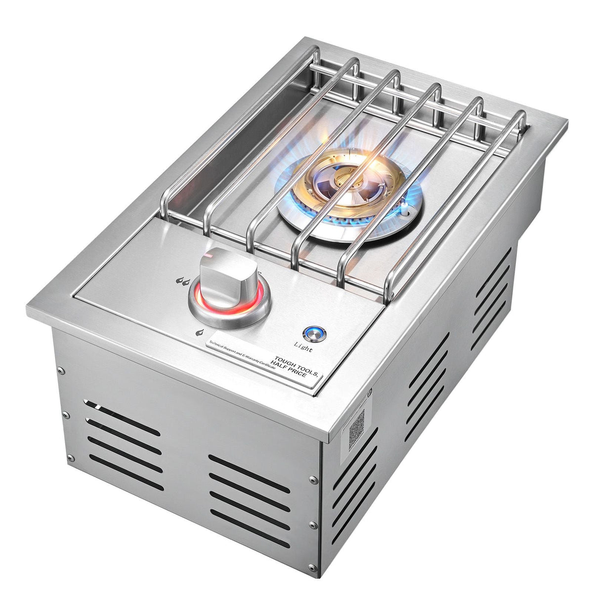 Single Grilling Side Burner, 17,000BTU Liquid Propane Side Burner for Outdoor Kitchen, Convertible to Natural Gas, 304 Stainless Steel Built-in Single Grill Burners with LED for BBQ Grill Island