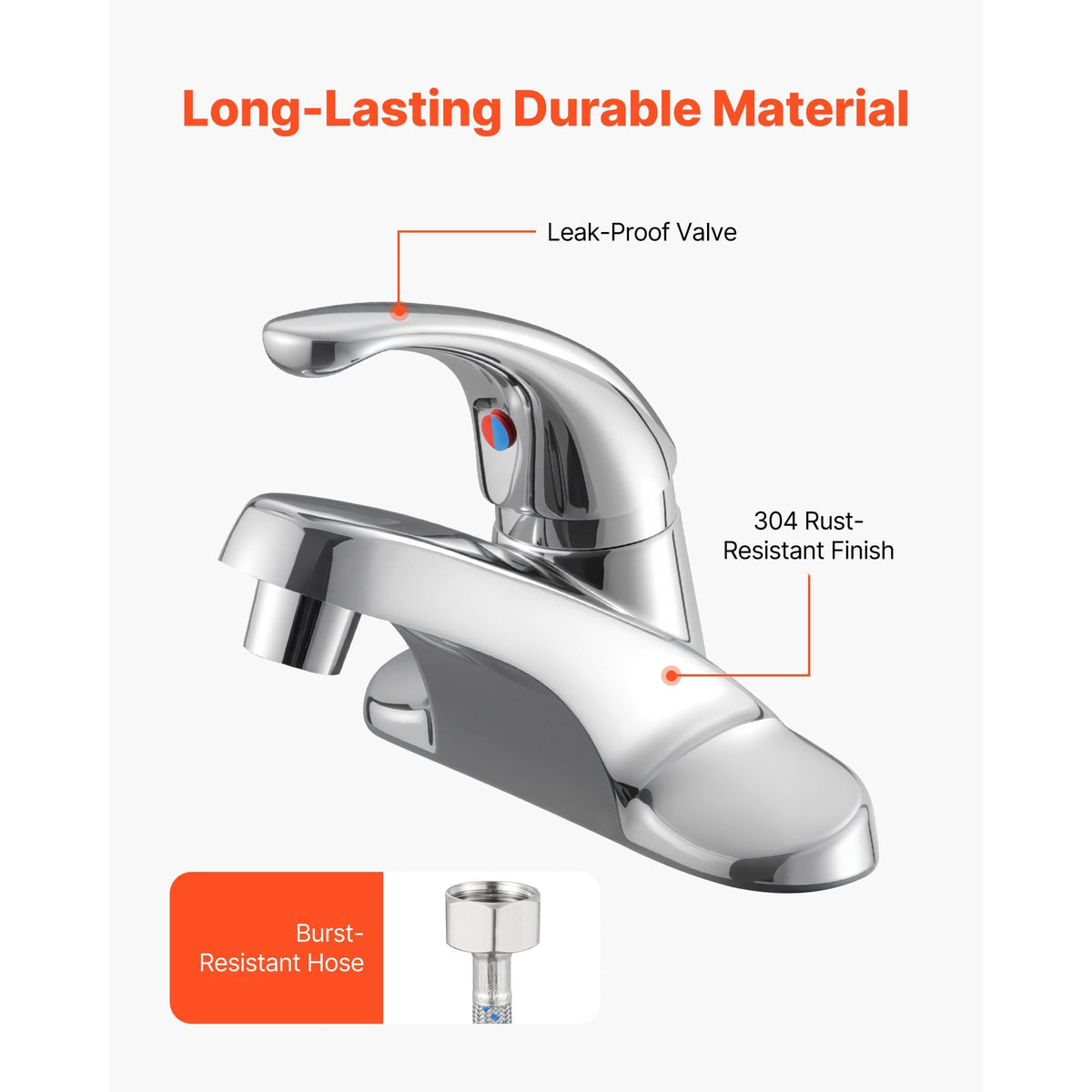Single Handle Sink Faucet, Chrome-Plated Silver Single Handle Bathroom Faucet, Kitchen Water Faucets with Overflow 1 or 3 Hole, Suitable for Bathroom, RV, Bar Sink, Public Restroom, Press-Type