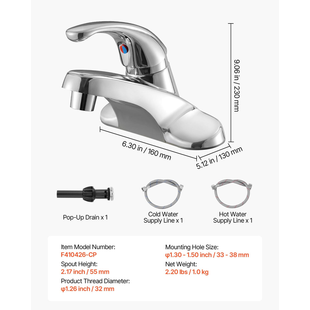 Single Handle Sink Faucet, Chrome-Plated Silver Single Handle Bathroom Faucet, Kitchen Water Faucets with Overflow 1 or 3 Hole, Suitable for Bathroom, RV, Bar Sink, Public Restroom, Press-Type