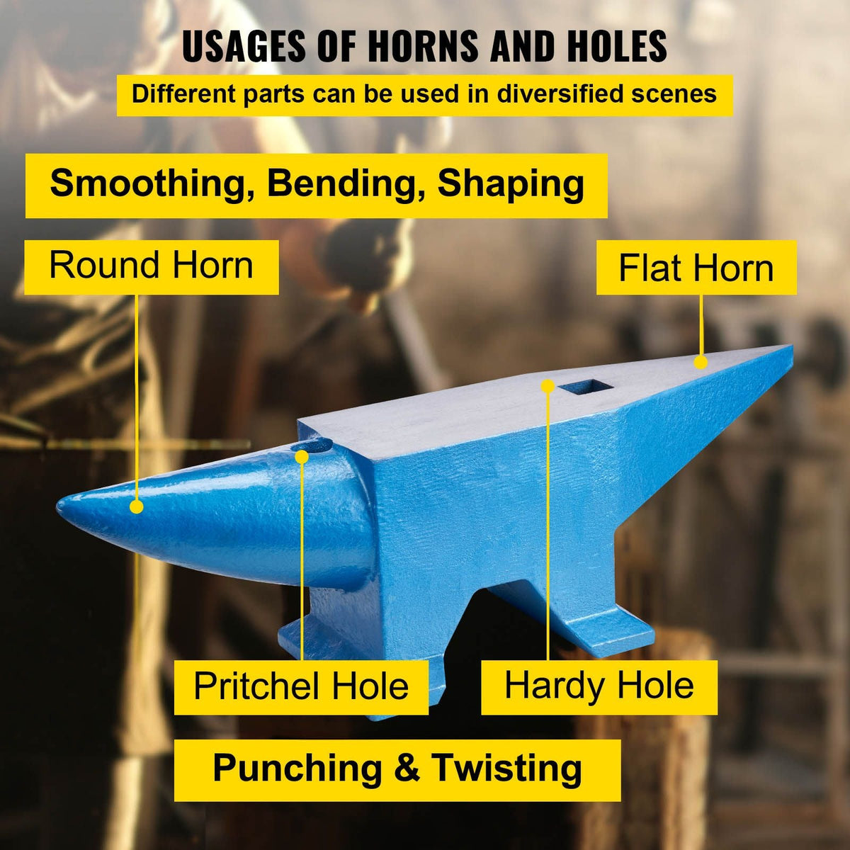 Single Horn Anvil 132Lbs Cast Steel Anvil Blacksmith for Sale Forge Steel Tools with Round and Square Hole and Equipment Anvil Rugged Blacksmith Jewelers Durable and Robust Metal Working Tool
