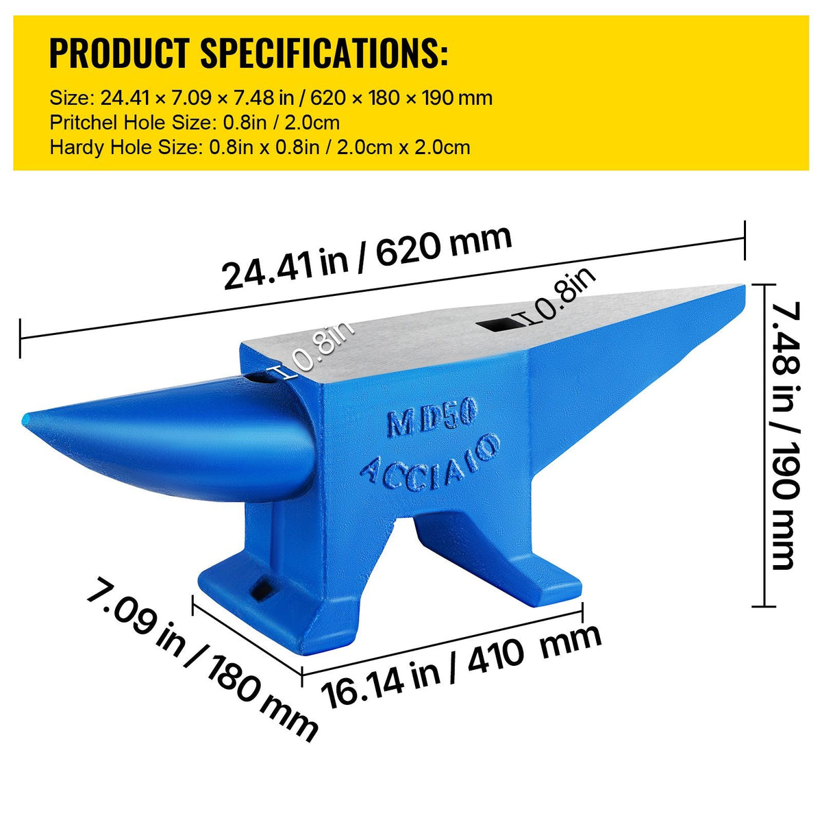 Single Horn Anvil Cast Steel Anvil Blacksmith for Sale Forge Steel Tools with Round and Square Hole and Equipment Anvil Rugged Blacksmith Jewelers Durable and Robust Metal Working Tool 105Lbs