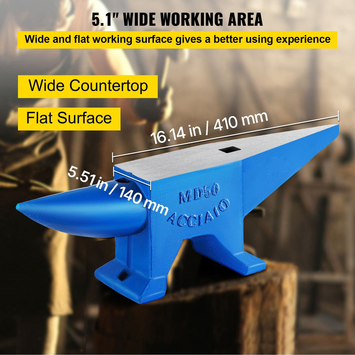 Single Horn Anvil Cast Steel Anvil Blacksmith for Sale Forge Steel Tools with Round and Square Hole and Equipment Anvil Rugged Blacksmith Jewelers Durable and Robust Metal Working Tool 105Lbs