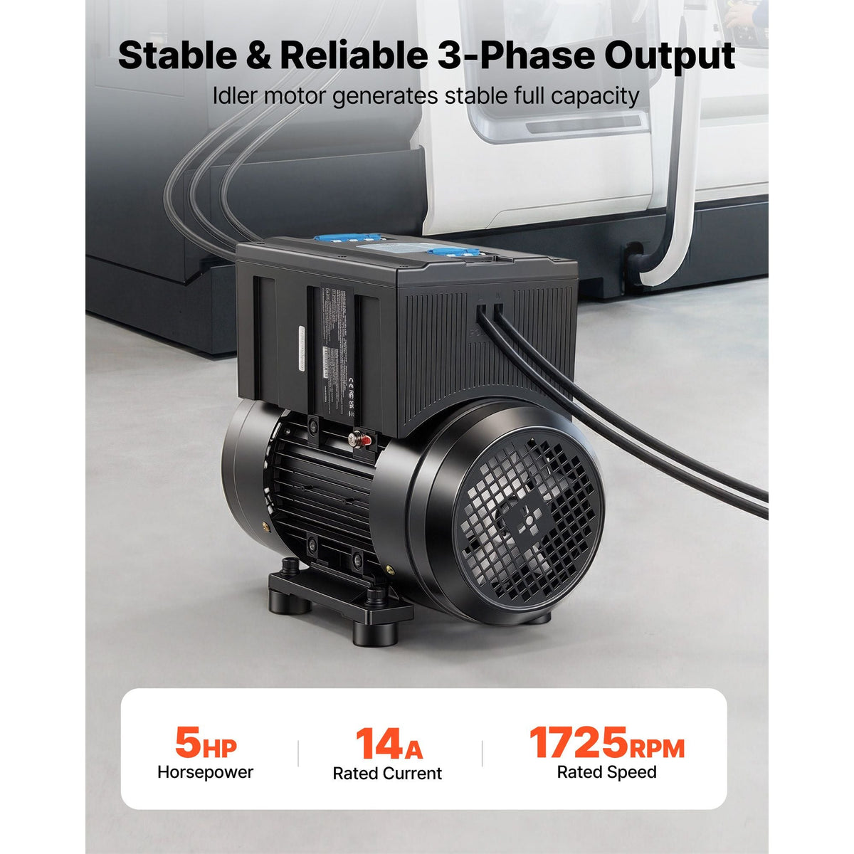 Single Phase to 3-Phase Rotary Converter, 5HP 14A 208-240V Input/Output Rotary Phase Converter - Expandable to Higher Horsepower for Heavy-Load Equipment