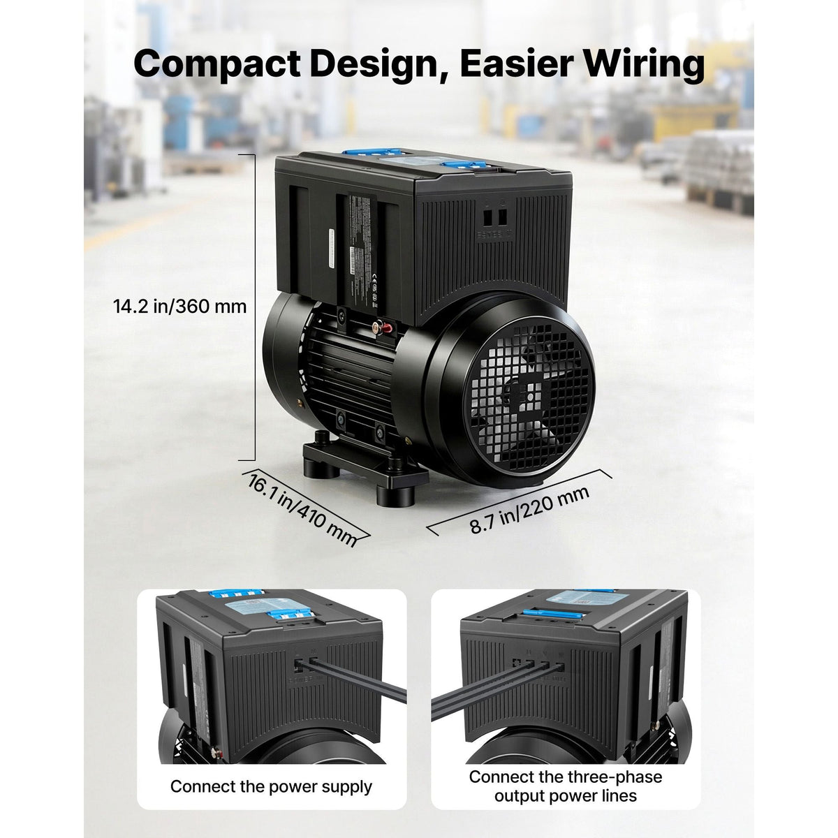 Single Phase to 3-Phase Rotary Converter, 7.5HP 21A 208-240V Input/Output Rotary Phase Converter - Expandable to Higher Horsepower for Heavy-Load Equipment