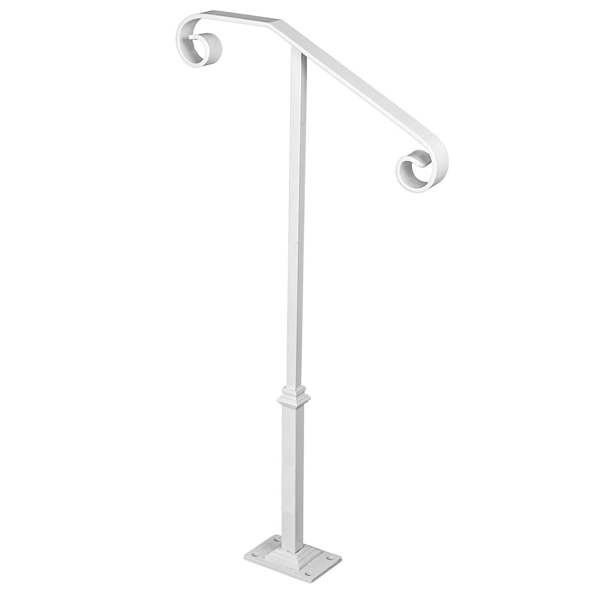 Single Post Handrail White Wrought Iron Post Mount Step Grab Supports Fits 1 or 2 Steps Grab Rail Single Post Railing