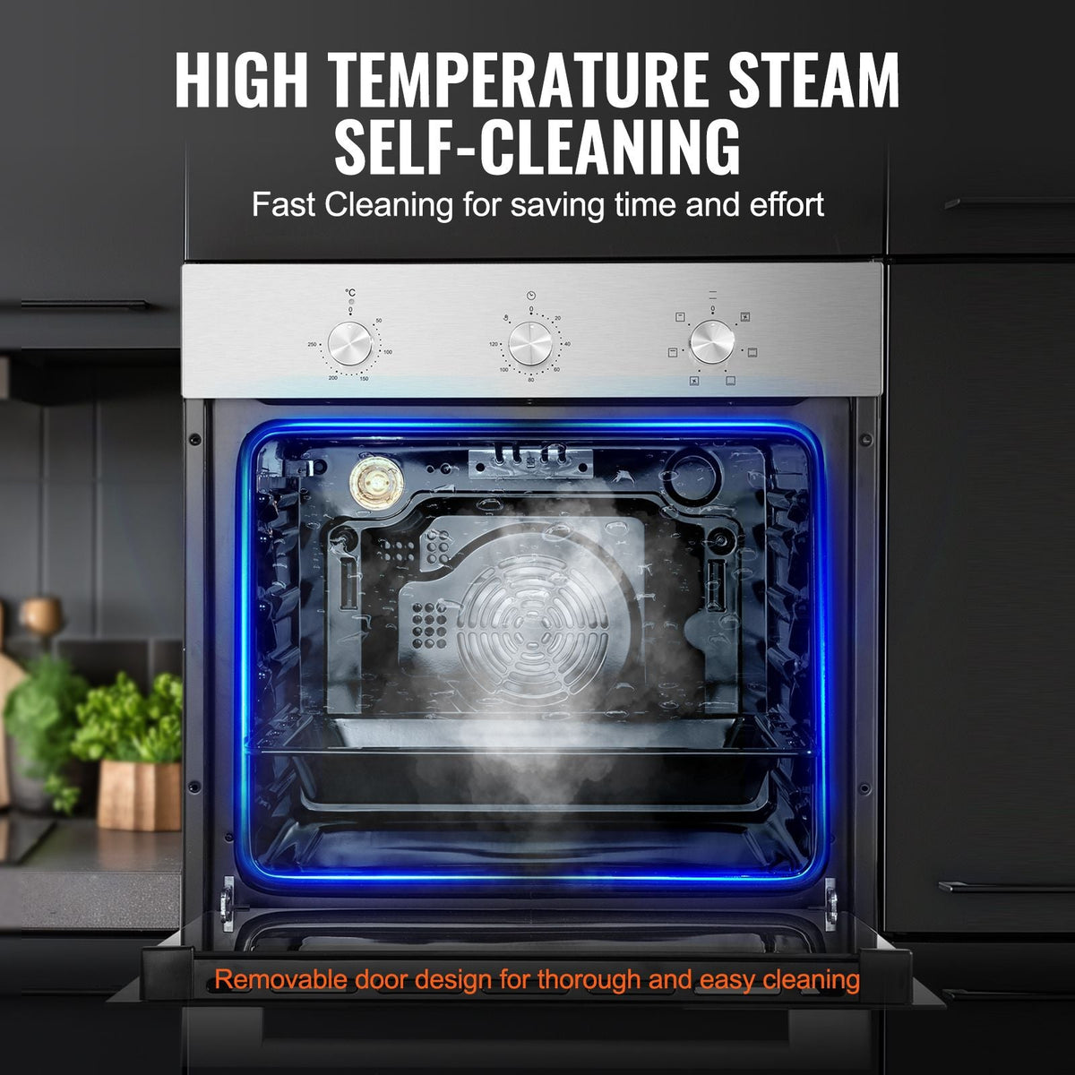 Single Wall Oven, 24" Electric Built-in Wall Oven with 6 Cooking Functions, 2.68 Cu.Ft Electric Wall Ovens with Timer, 2000W Electric Oven with Baking Rack and Tray, for Kitchen