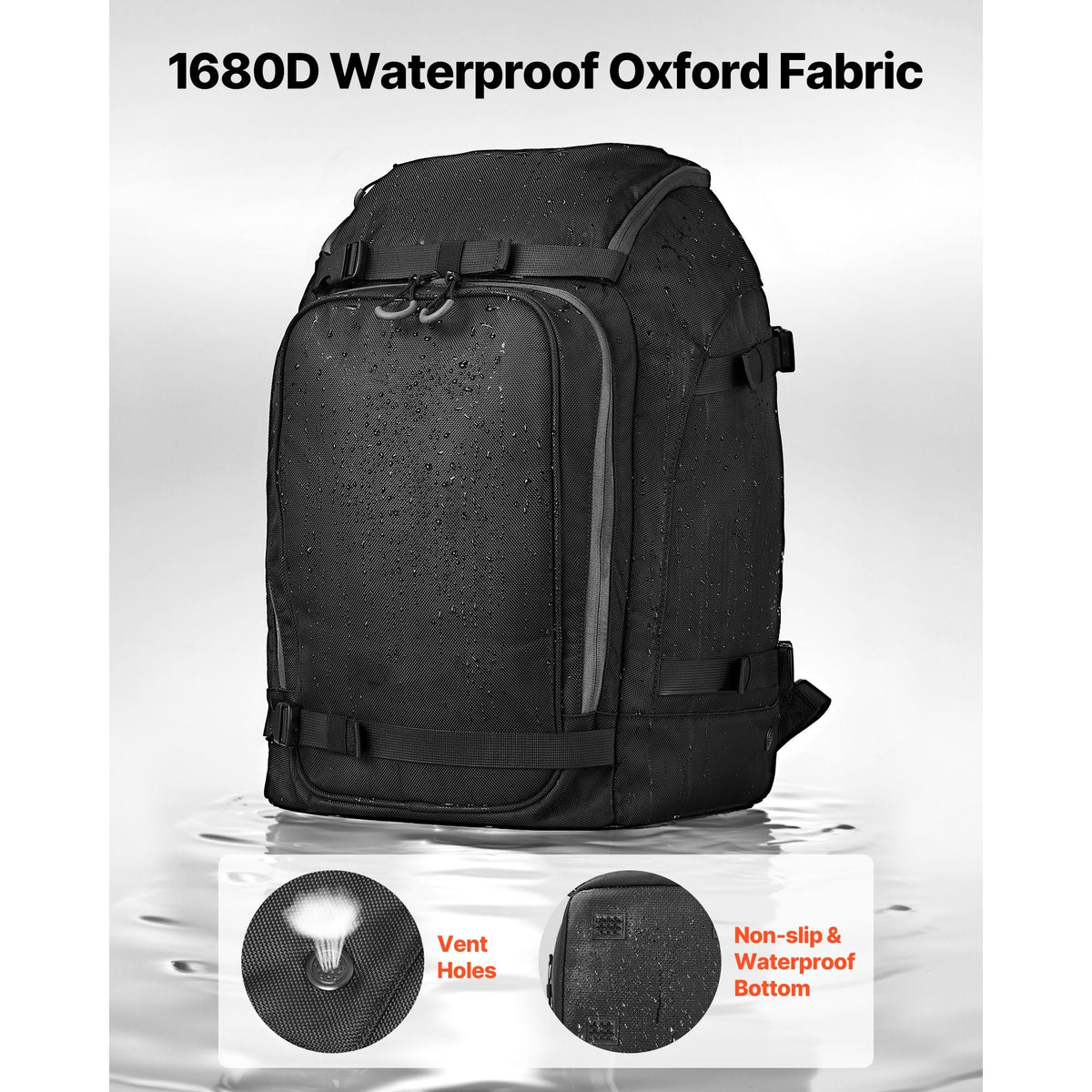 Ski Boot Bag, 55L, Snowboard Boots Travel Backpack for Men Women, with Waterproof Exterior & Bottom, Durable 1680D Oxford, Bag for Skis, Snowboard, Helmet, Goggles, Gloves, Accessories (Black)