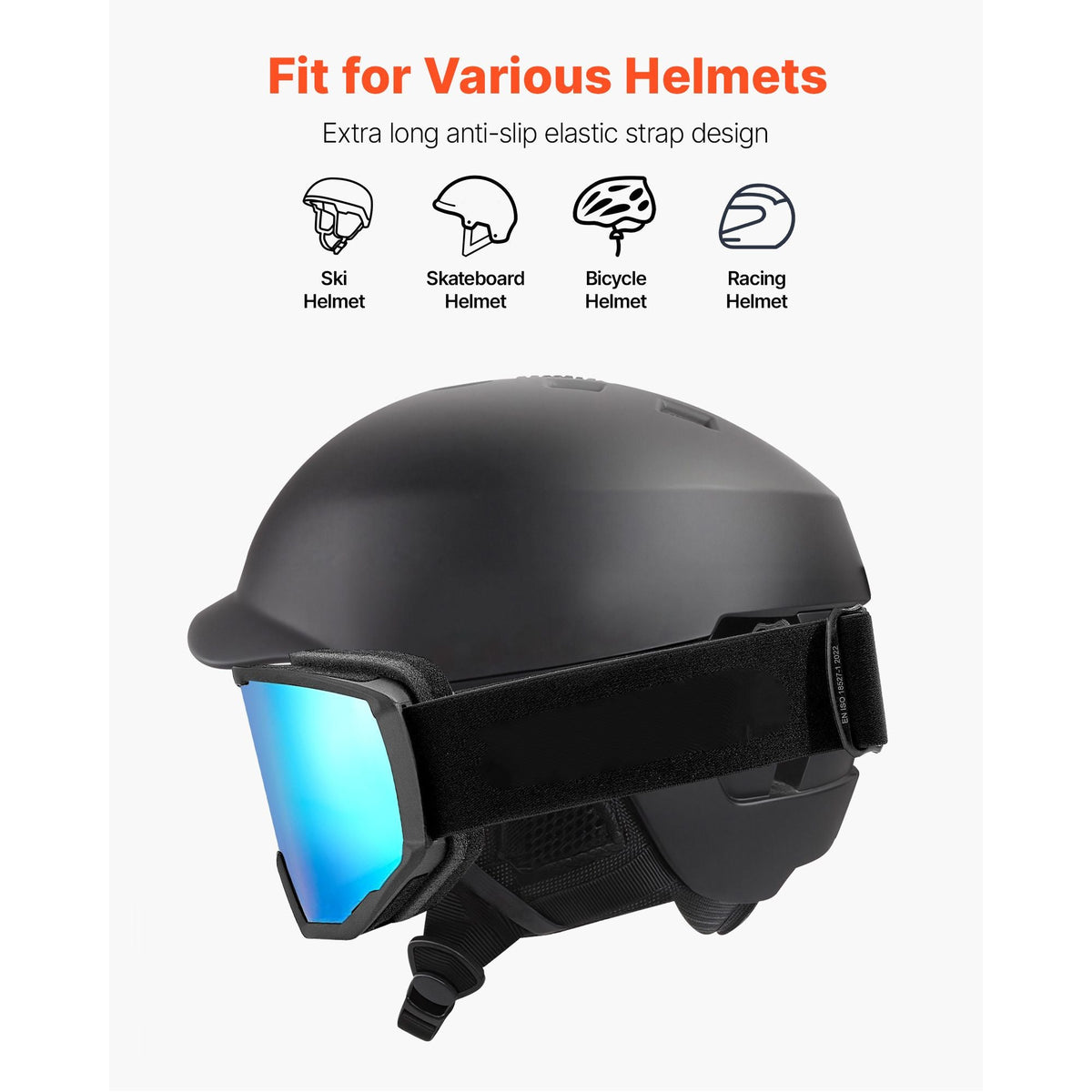 Ski Goggles, Cylindrical Lens with Ice Blue Revo Coating, OTG Anti fog Snow Goggles for Men Women Youth, TPU Frame & Ventilation Structure, Suitable for Skiing, Skating, Snowboarding, Cycling