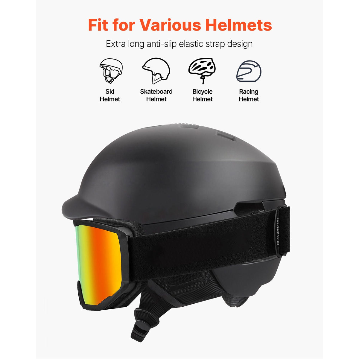 Ski Goggles, Cylindrical Lens with Orange Revo Coating, OTG Anti fog Snow Goggles for Men Women Youth, TPU Frame & Ventilation Structure, Suitable for Skiing, Skating, Snowboarding, Cycling