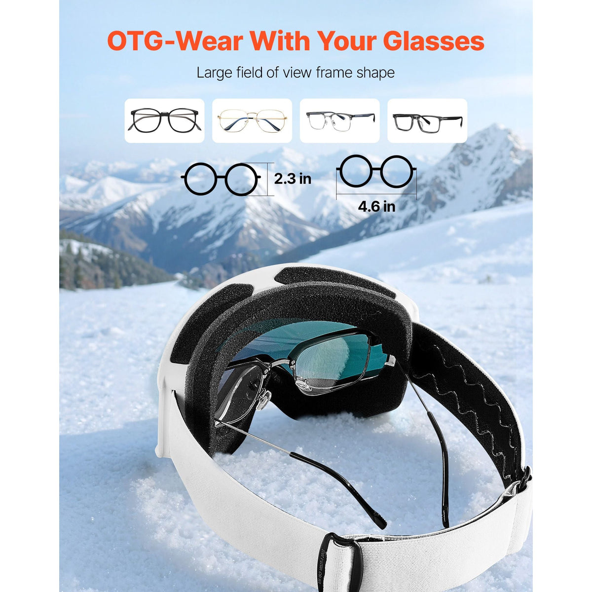 Ski Goggles, Cylindrical Lens with Pink Revo Coating, OTG Anti fog Snow Goggles for Men Women Youth, TPU Frame & Ventilation Structure, Suitable for Skiing, Skating, Snowboarding, Cycling