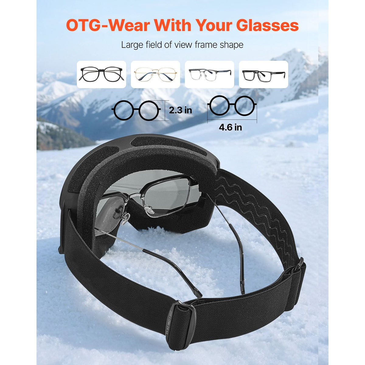 Ski Goggles, Cylindrical Lens with Silver Mirror Revo Coating, OTG Anti fog Snow Goggles for Men Women Youth, TPU Frame & Ventilation Structure, Suitable for Skiing, Skating, Snowboarding