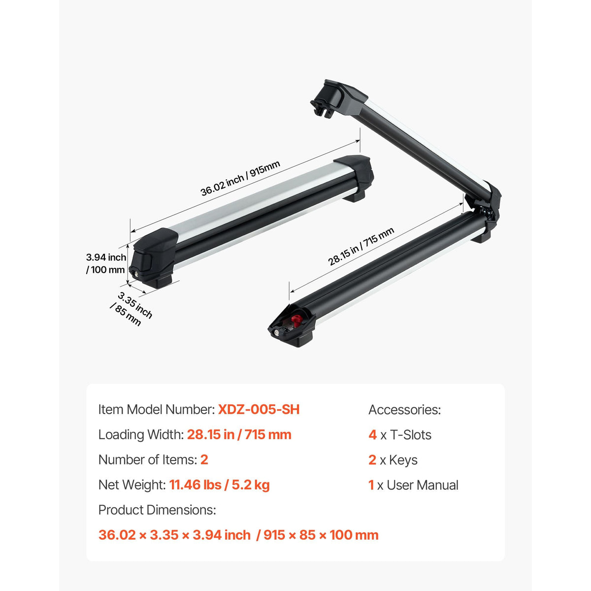 Ski & Snowboard Roof Rack, Carry up to 6 Pairs of Skis or 4 Snowboards, 2 PCS Aluminum Universal Car Roof Rack with Lock & Rubber Padding, Carrier for Fishing Rod, Fit Most Slotted Crossbars