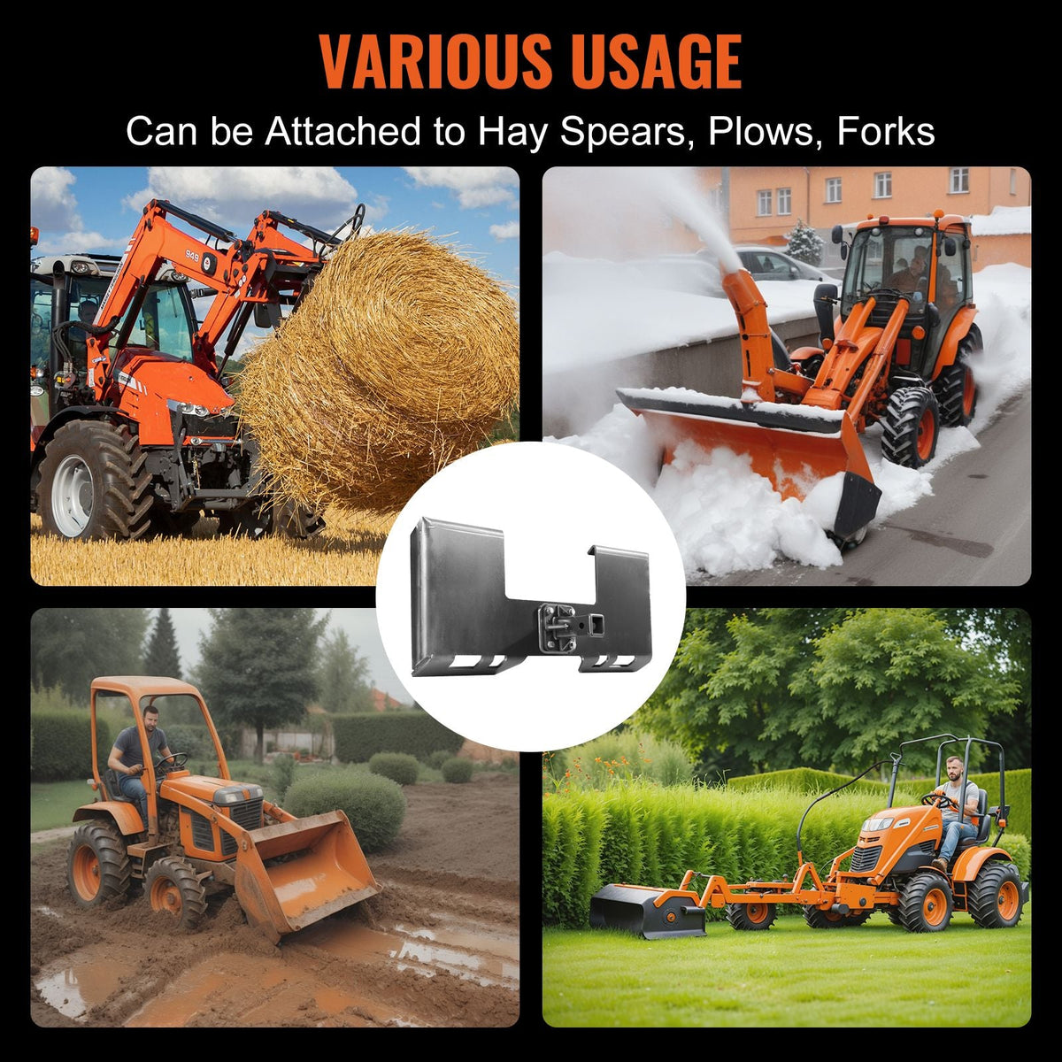 Skid Steer Attachment Plate, 3/8" Skid Steer Mount Plate with 2.28" Hitch Receiver, 7000lbs Quick Attachment Loader Plates, Compatible with Deere, Kubota, Bobcat, Mahindra Skids Steers, Tractor