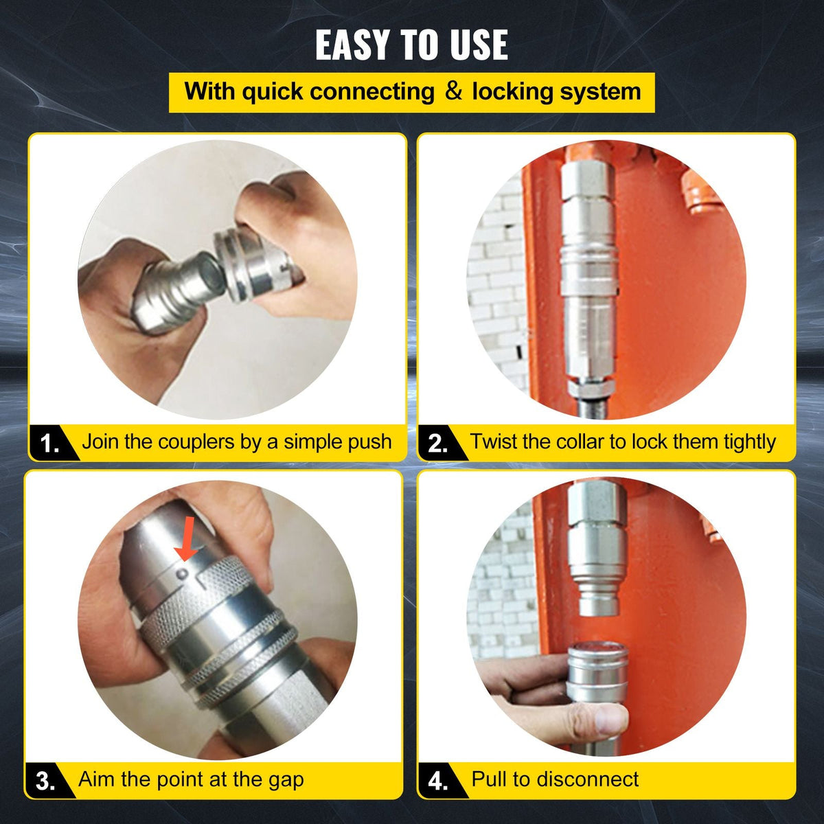 Skid Steer Hydraulic Quick Connect 1/2\" Body Hydraulic Coupler 1/2\" NPT Hydraulic Coupling Quick Connect 2 Pairs Hydraulic Quick Coupler 27.6 MPa (ISO 16028) (12 Pairs)