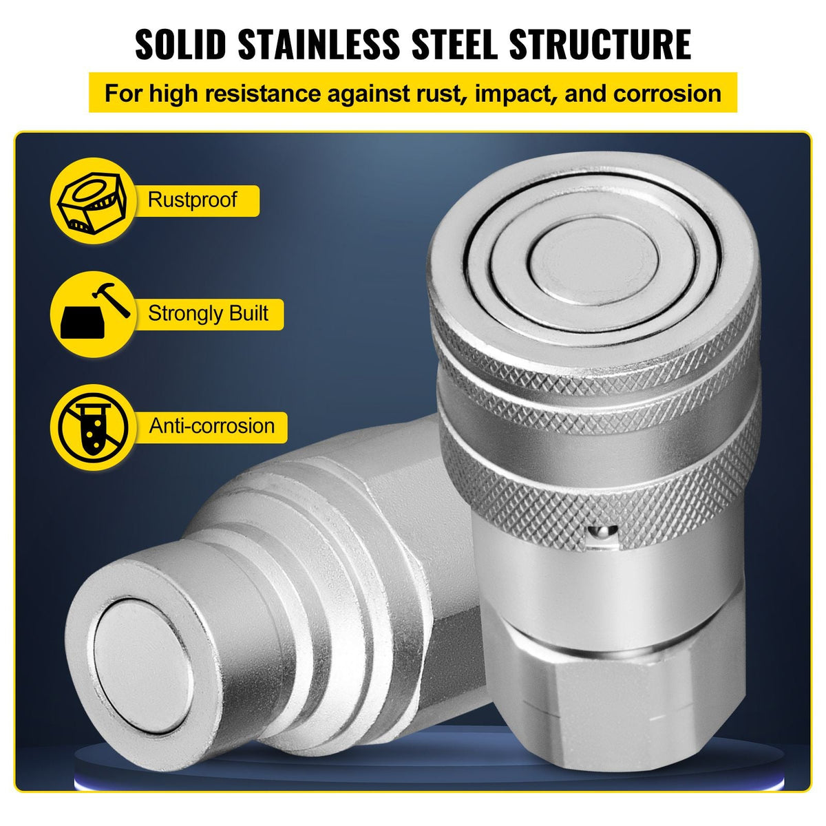 Skid Steer Hydraulic Quick Connect 1/2\" Body Hydraulic Coupler 1/2\" NPT Hydraulic Coupling Quick Connect 2 Pairs Hydraulic Quick Coupler 27.6 MPa (ISO 16028) (12 Pairs)
