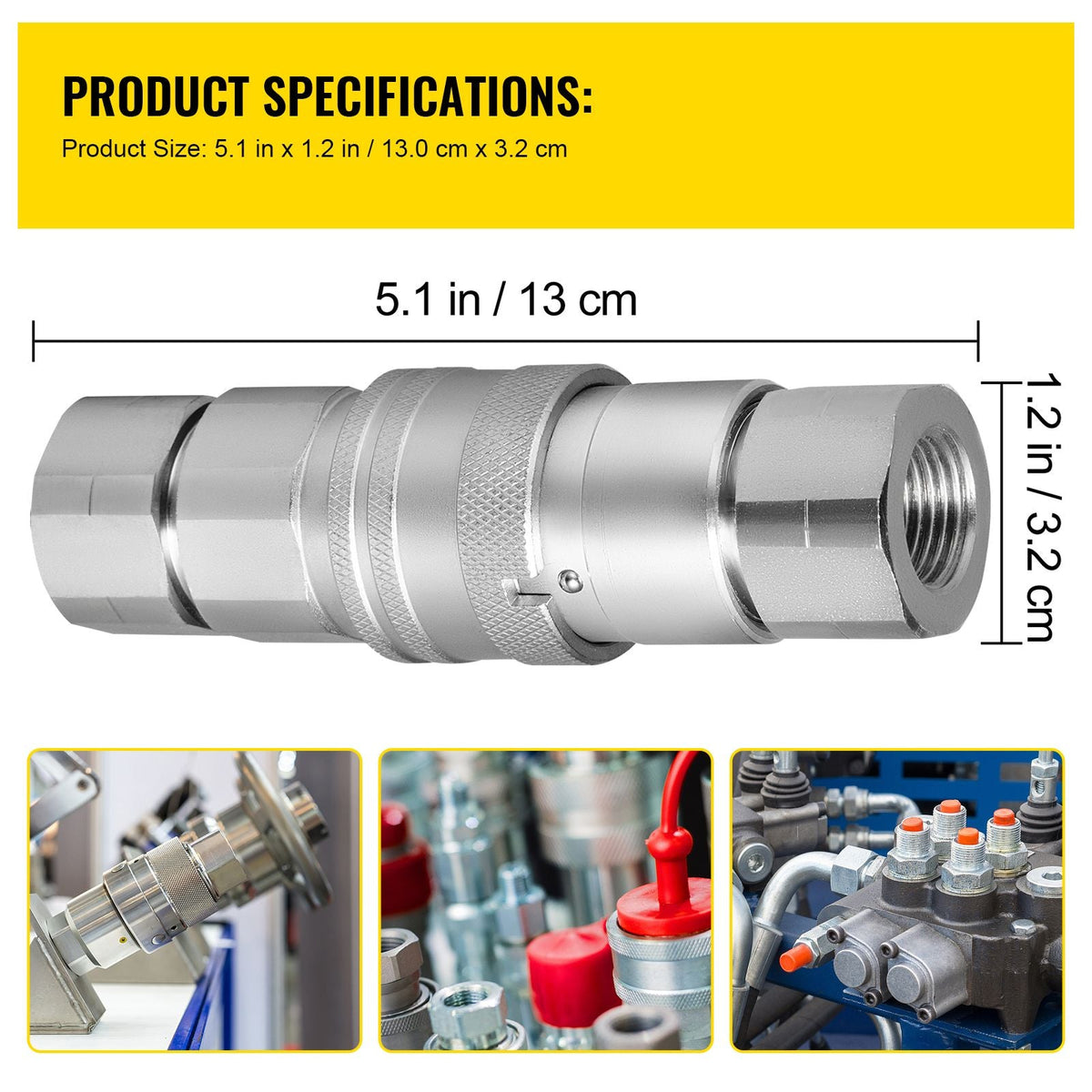 Skid Steer Hydraulic Quick Connect 1/2\" Body Hydraulic Coupler 1/2\" NPT Hydraulic Coupling Quick Connect 2 Pairs Hydraulic Quick Coupler 27.6 MPa (ISO 16028) (12 Pairs)
