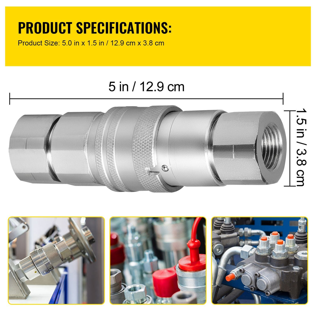 Skid Steer Hydraulic Quick Connect 1/2\" Body Hydraulic Coupler 1/2\" NPT Hydraulic Coupling Quick Connect 8 Pairs Hydraulic Quick Coupler 27.6 MPa (ISO 16028) (8 Pairs)