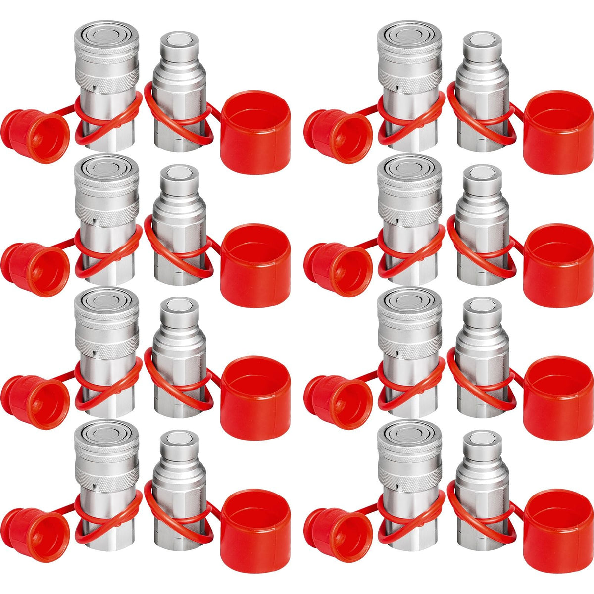 Skid Steer Hydraulic Quick Connect 1/2\" Body Hydraulic Coupler 1/2\" NPT Hydraulic Coupling Quick Connect 8 Pairs Hydraulic Quick Coupler 27.6 MPa (ISO 16028) (8 Pairs)