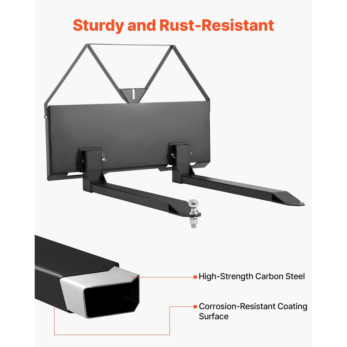 Skid Steer Pallet Forks, 2600 lbs Rated Capacity, Pallet Fork Frame Attachment with 48-inch Pallet Forks Blades, 1-7/8 inch Ball Hitch Receiver, Quick Tach Connection for Skid Steers, Tractors