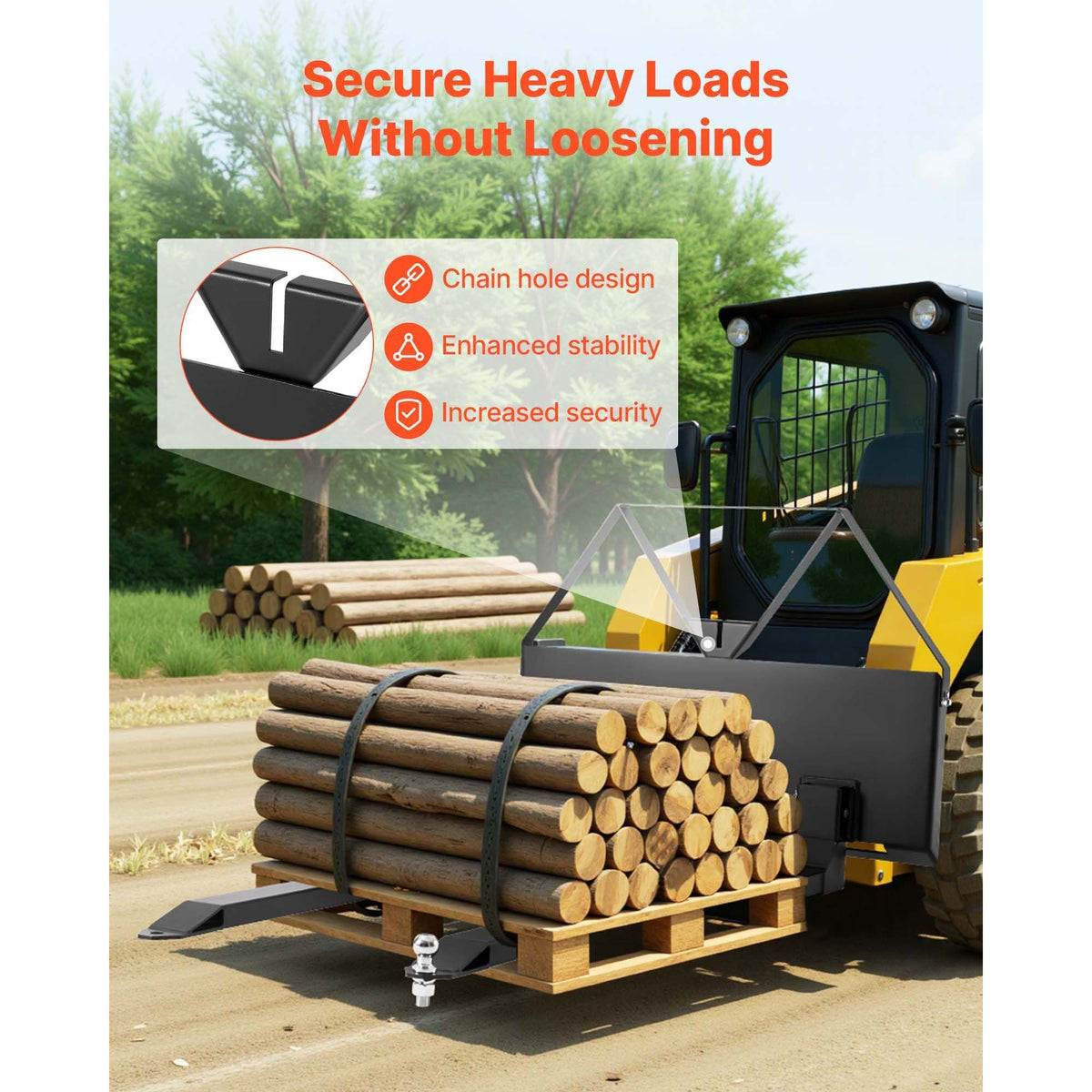 Skid Steer Pallet Forks, 2600 lbs Rated Capacity, Pallet Fork Frame Attachment with 48-inch Pallet Forks Blades, 1-7/8 inch Ball Hitch Receiver, Quick Tach Connection for Skid Steers, Tractors