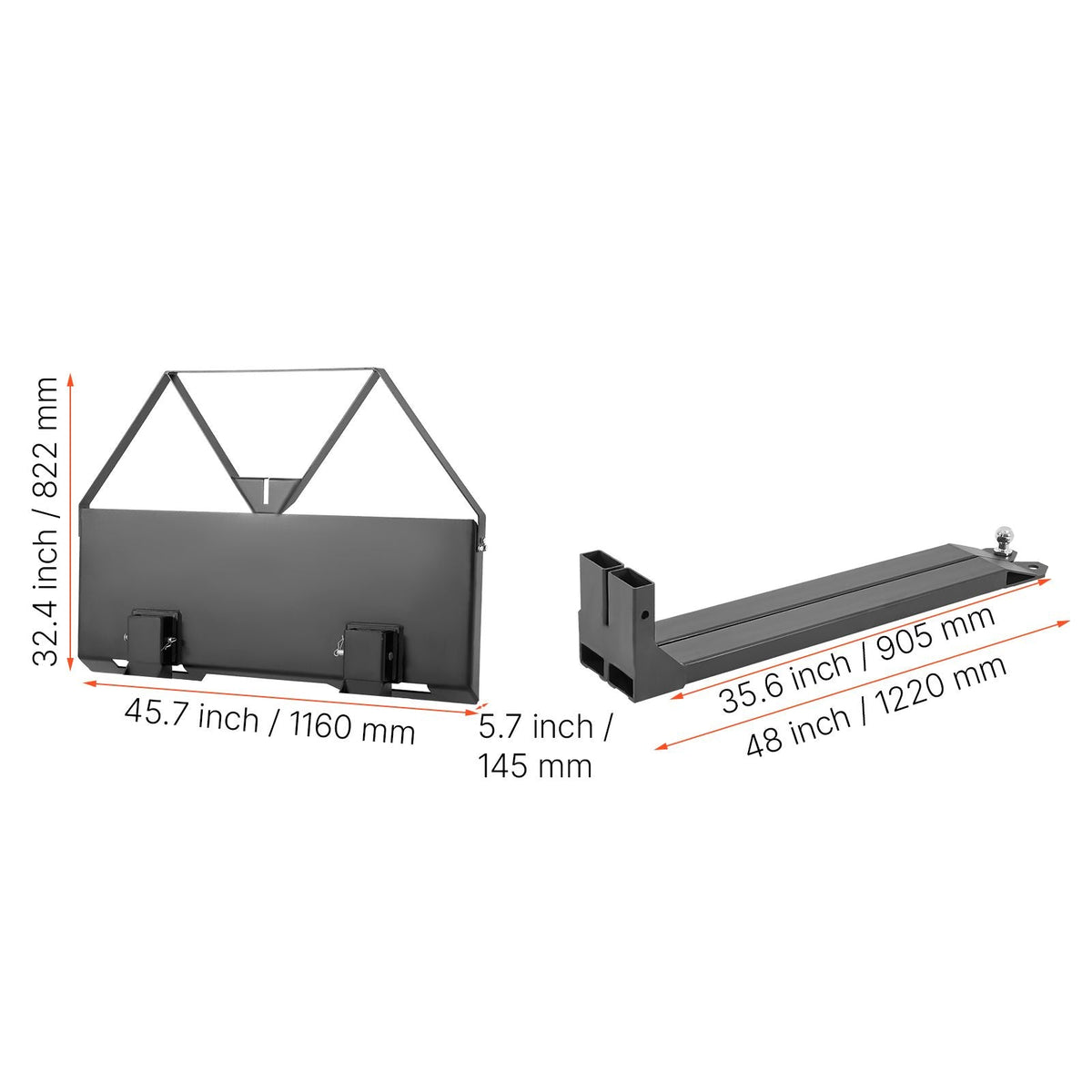 Skid Steer Pallet Forks, 2600 lbs Rated Capacity, Pallet Fork Frame Attachment with 48-inch Pallet Forks Blades, 1-7/8 inch Ball Hitch Receiver, Quick Tach Connection for Skid Steers, Tractors