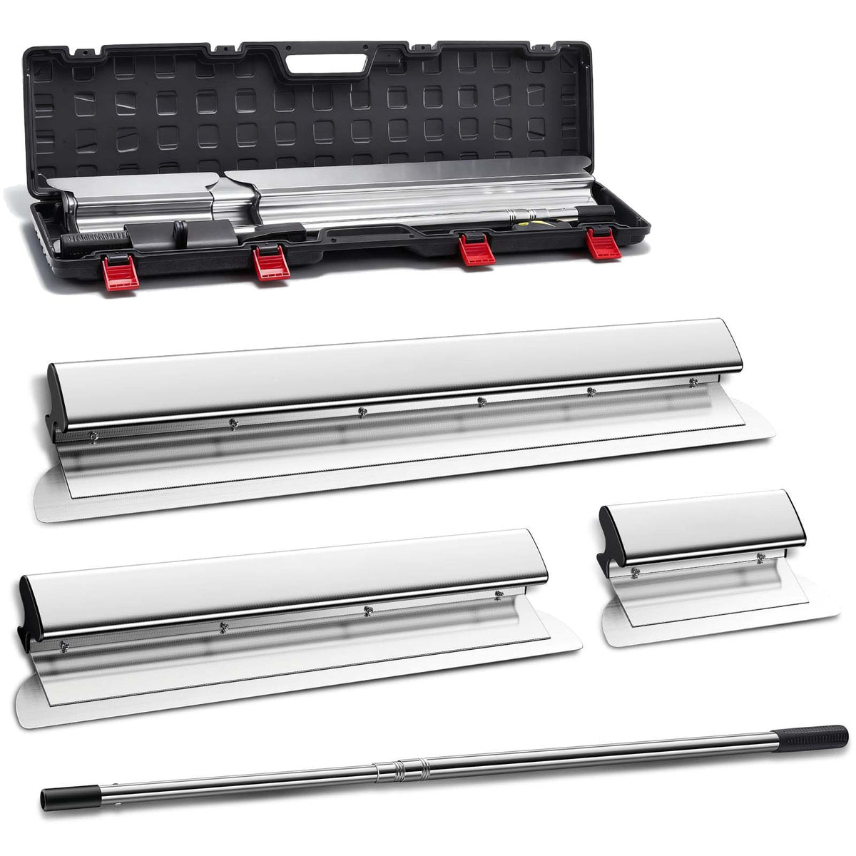 Skimming Blade Set,10\"+24\"+32\" Blades + 35\"-78\" Extension Handle, European Stainless Steel Construction Knife, Aluminum Blade Profile Smoothing Knockdown Spatula