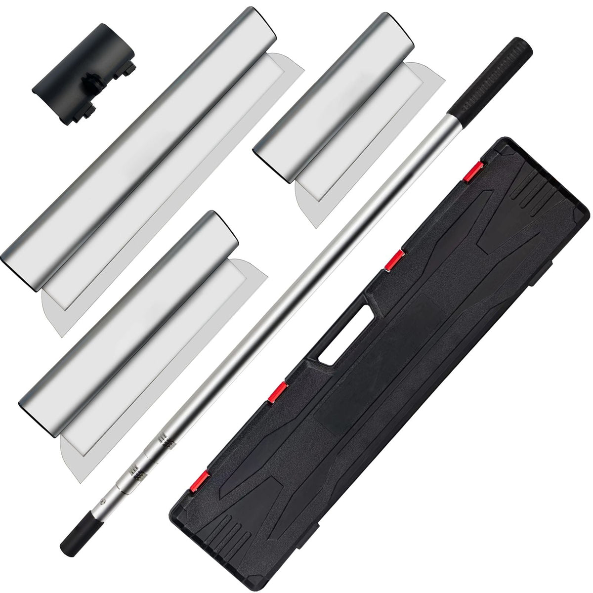 Skimming Blade Set,25+40+60 cm Blades + 35"-78" Extension Handle, European Stainless Steel Construction Knife, Aluminum Blade Profile Smoothing Knockdown Spatula for Gyprock/Drywall/Wall-Boa