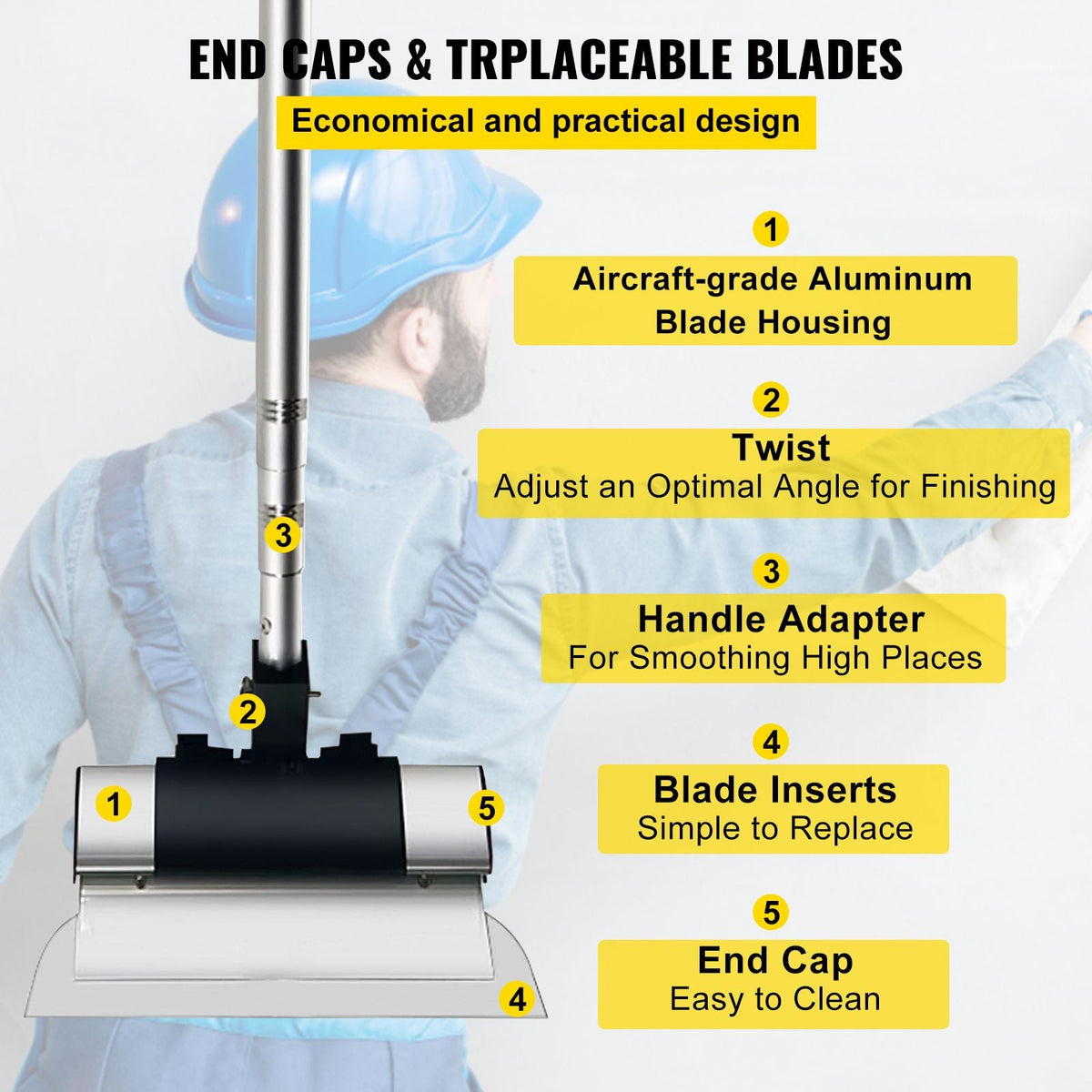 Skimming Blade Set,25+40+60 cm Blades + 35"-78" Extension Handle, European Stainless Steel Construction Knife, Aluminum Blade Profile Smoothing Knockdown Spatula for Gyprock/Drywall/Wall-Boa