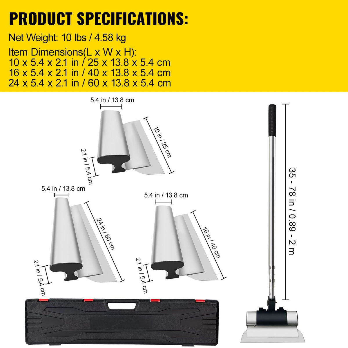 Skimming Blade Set,25+40+60 cm Blades + 35"-78" Extension Handle, European Stainless Steel Construction Knife, Aluminum Blade Profile Smoothing Knockdown Spatula for Gyprock/Drywall/Wall-Boa