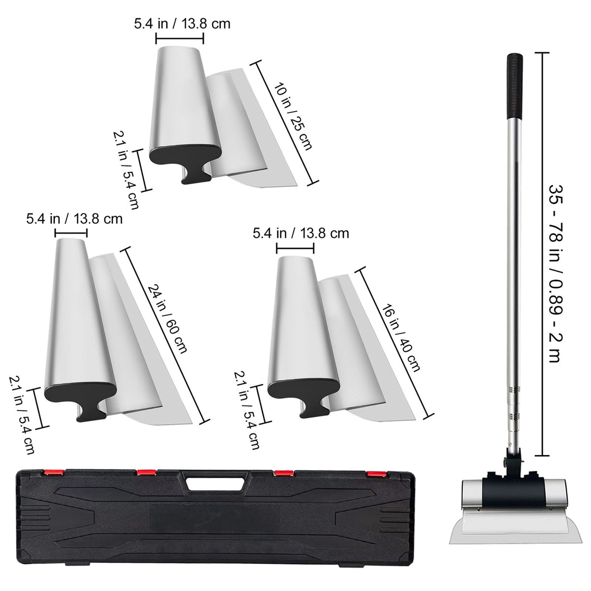 Skimming Blade Set,25+40+60 cm Blades + 35"-78" Extension Handle, European Stainless Steel Construction Knife, Aluminum Blade Profile Smoothing Knockdown Spatula for Gyprock/Drywall/Wall-Boa
