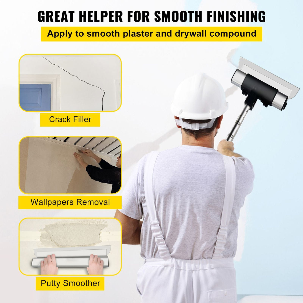Skimming Blade Set,25+40+60 cm Blades + 35"-78" Extension Handle, European Stainless Steel Construction Knife, Aluminum Blade Profile Smoothing Knockdown Spatula for Gyprock/Drywall/Wall-Boa