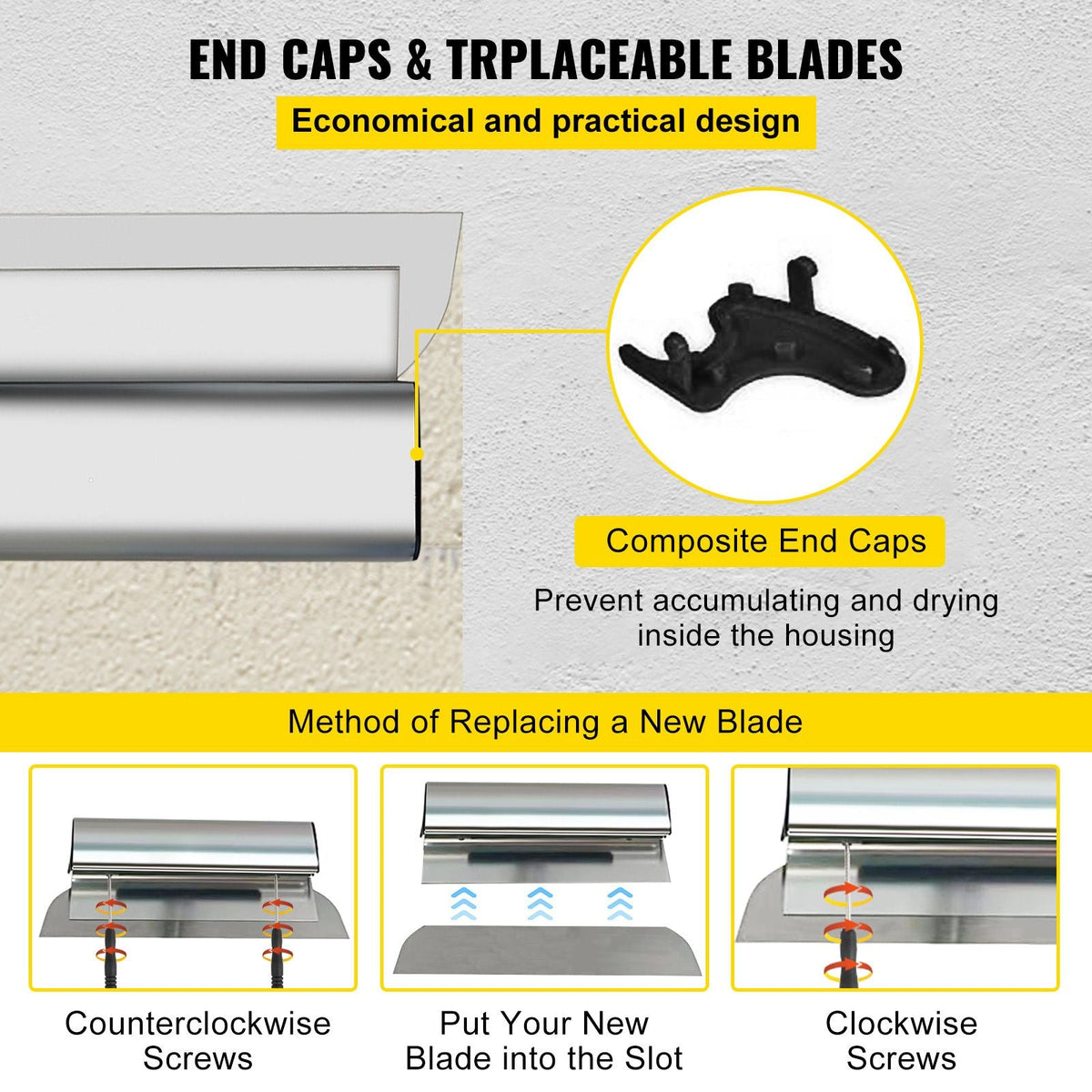 Skimming Blade,24 inch Smoothing Knife, European Stainless Steel Construction Knife, Aluminum Blade Profile Smoothing Knockdown Spatula for Gyprock/Drywall/Wall-Board