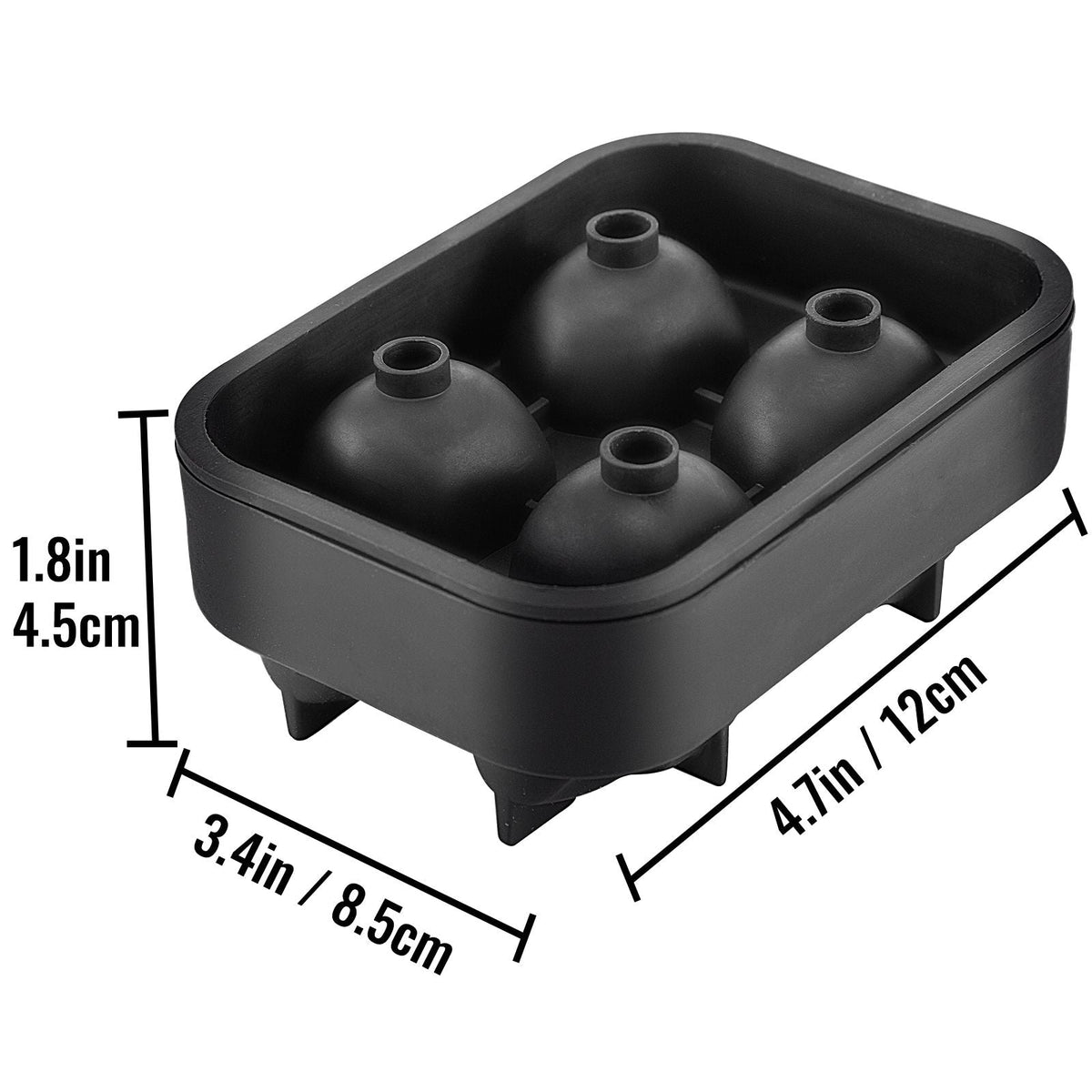 Skull Ice Cube Tray, 4-Grid Skull Ice Ball Maker, Flexible Black Silicone Ice Tray with Lid & Funnel, Funny Skull Ice Cubes 1.6"x1.8" Each for Beverage, Chocolate, etc. on Parties & Holidays