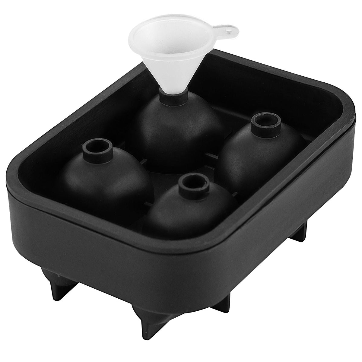 Skull Ice Cube Tray, 4-Grid Skull Ice Ball Maker, Flexible Black Silicone Ice Tray with Lid & Funnel, Funny Skull Ice Cubes 1.6"x1.8" Each for Beverage, Chocolate, etc. on Parties & Holidays