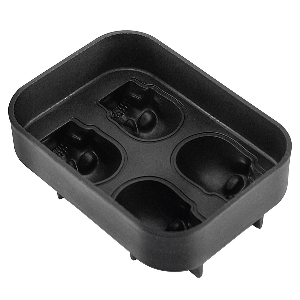 Skull Ice Cube Tray, 4-Grid Skull Ice Ball Maker, Flexible Black Silicone Ice Tray with Lid & Funnel, Funny Skull Ice Cubes 1.6"x1.8" Each for Beverage, Chocolate, etc. on Parties & Holidays