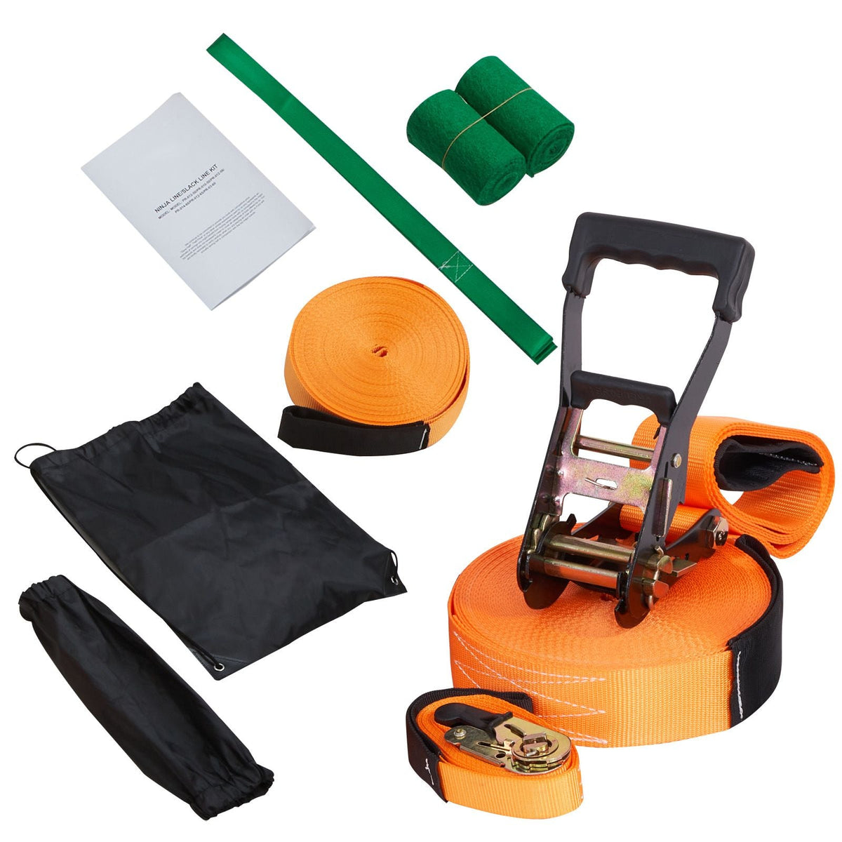 Slackline Kit with Training Line, 60 ft Backyard Slack Line Equipment, Easy Setup Tight Rope for Kids Adults, Complete Slackline Set with Tree Protectors, Arm Trainer, Carry Bag, and Instruction