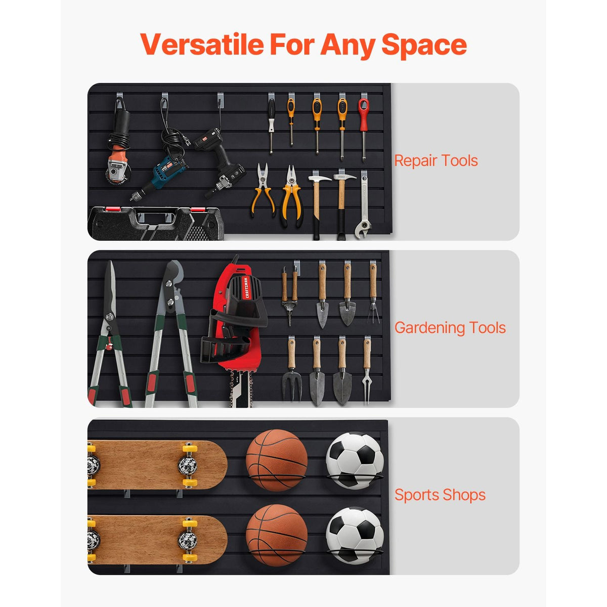 Slat Wall Paneling, 2 x 4 ft, PVC Garage Slatwall with Modular Design, Black Slat Wall Easy-to-Install Adjustable Slatwall Panel with Coupling Structure & DIY Cutting, Fits for Storage & Display